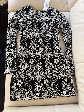 Mon Renn, Bodycon mesh dress with delicate white floral embroidery